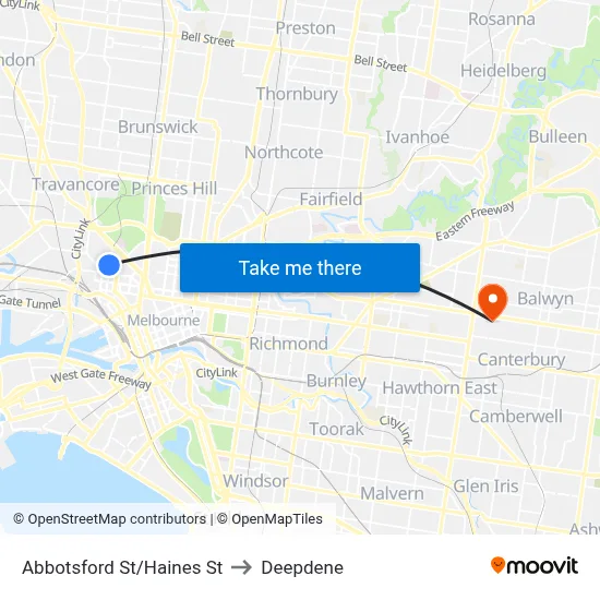 Abbotsford St/Haines St to Deepdene map