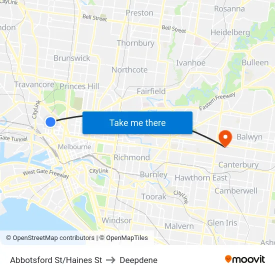 Abbotsford St/Haines St to Deepdene map