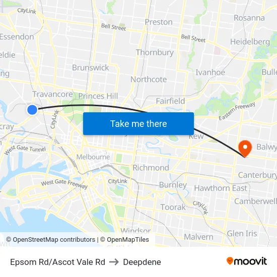 Epsom Rd/Ascot Vale Rd to Deepdene map