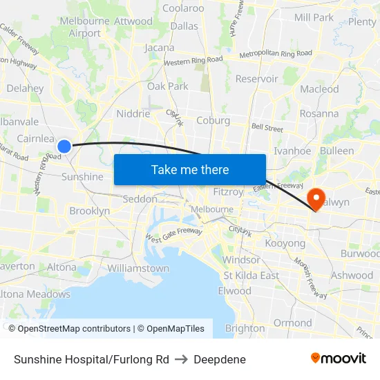 Sunshine Hospital/Furlong Rd to Deepdene map