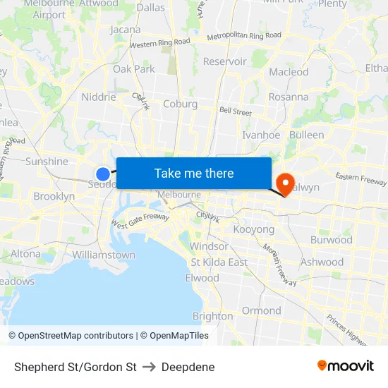 Shepherd St/Gordon St to Deepdene map
