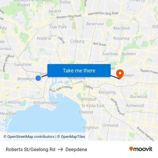 Roberts St/Geelong Rd to Deepdene map