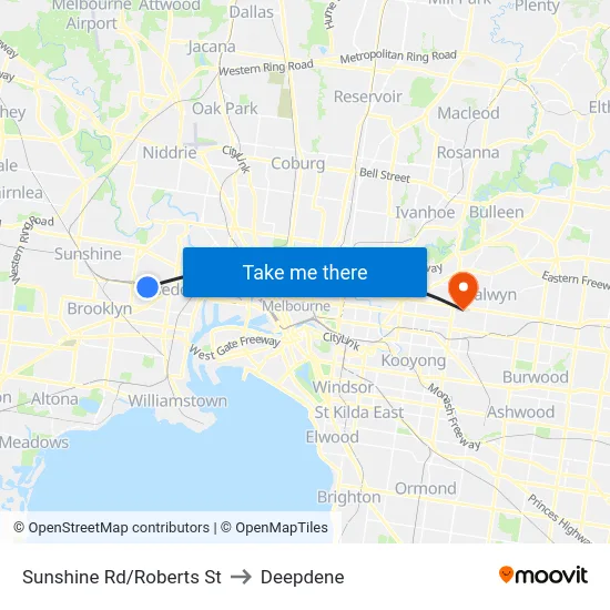 Sunshine Rd/Roberts St to Deepdene map