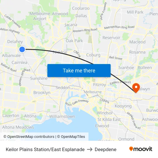 Keilor Plains Station/East Esplanade to Deepdene map