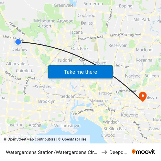Watergardens Station/Watergardens Circuit Rd to Deepdene map