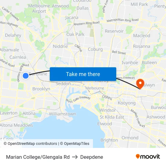Marian College/Glengala Rd to Deepdene map