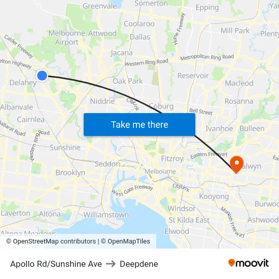 Apollo Rd/Sunshine Ave to Deepdene map