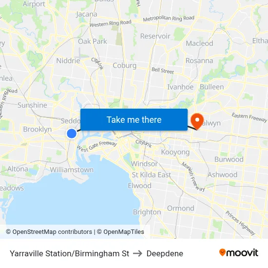 Yarraville Station/Birmingham St to Deepdene map