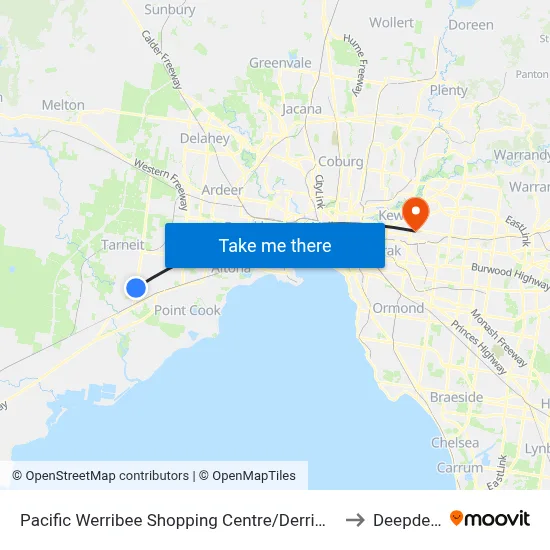 Pacific Werribee Shopping Centre/Derrimut Rd to Deepdene map