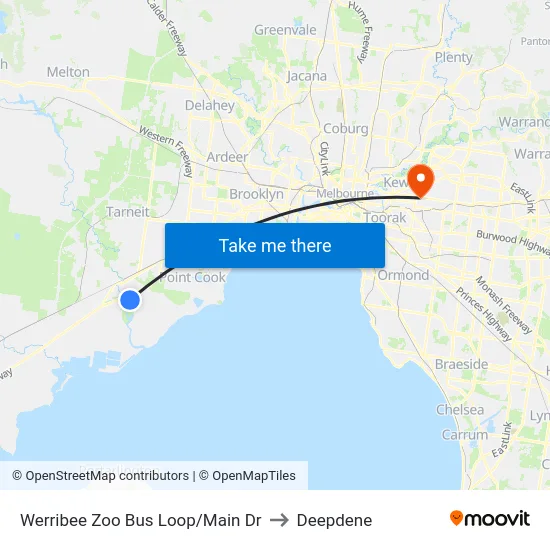 Werribee Zoo Bus Loop/Main Dr to Deepdene map