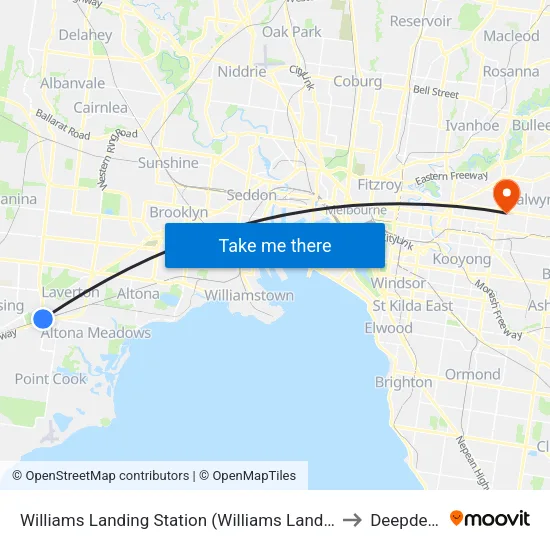 Williams Landing Station to Deepdene map