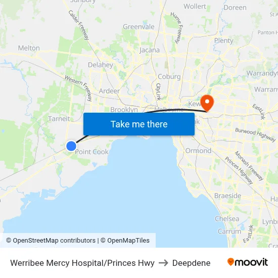 Werribee Mercy Hospital/Princes Hwy to Deepdene map