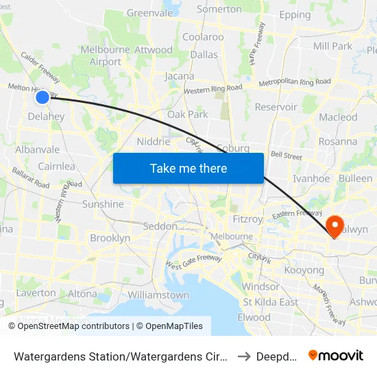 Watergardens Station/Watergardens Circuit Rd to Deepdene map