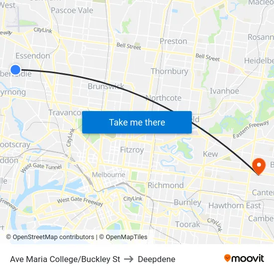 Ave Maria College/Buckley St to Deepdene map