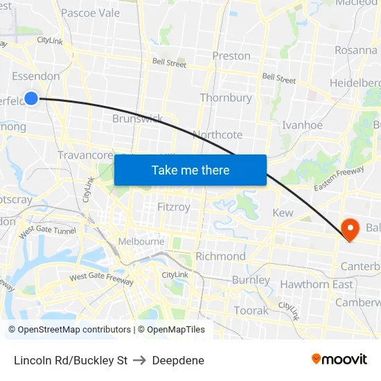 Lincoln Rd/Buckley St to Deepdene map