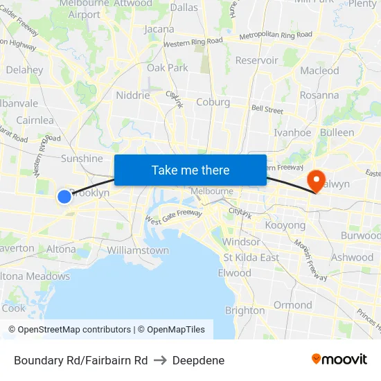 Boundary Rd/Fairbairn Rd to Deepdene map