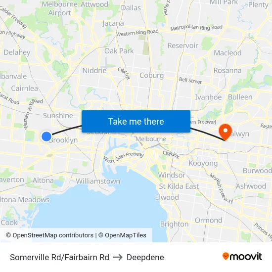 Somerville Rd/Fairbairn Rd to Deepdene map