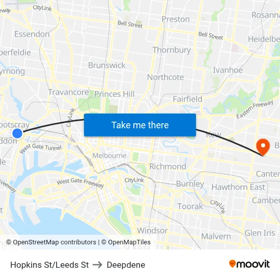 Hopkins St/Leeds St to Deepdene map