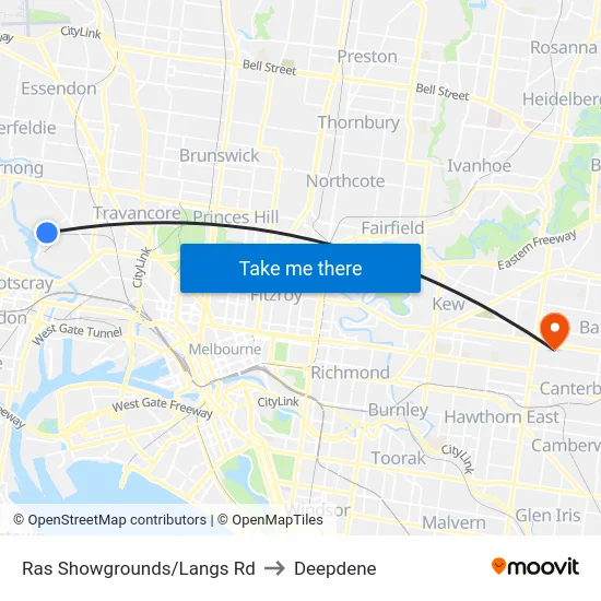 Ras Showgrounds/Langs Rd to Deepdene map