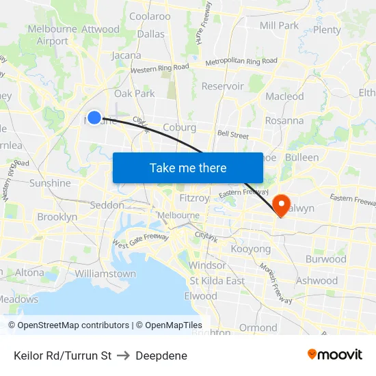 Keilor Rd/Turrun St to Deepdene map