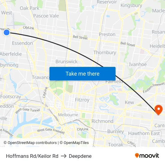 Hoffmans Rd/Keilor Rd to Deepdene map