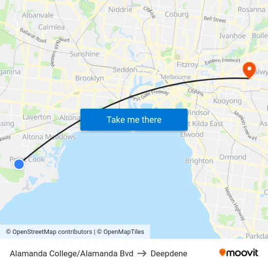 Alamanda College/Alamanda Bvd to Deepdene map