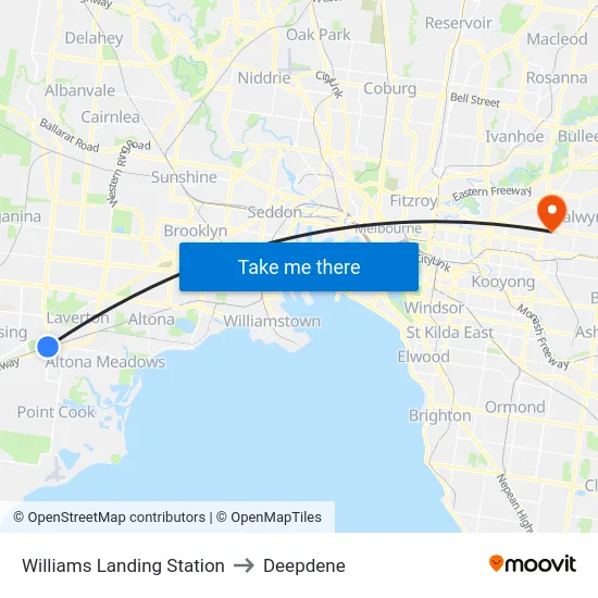 Williams Landing Station to Deepdene map