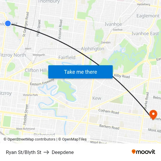 Ryan St/Blyth St to Deepdene map