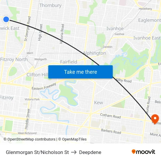 Glenmorgan St/Nicholson St to Deepdene map