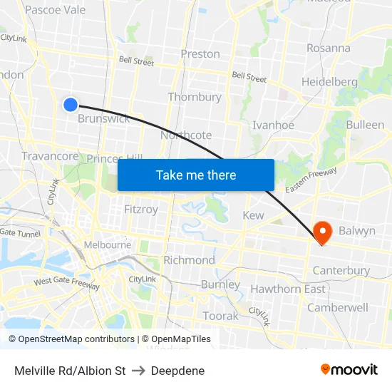 Melville Rd/Albion St to Deepdene map