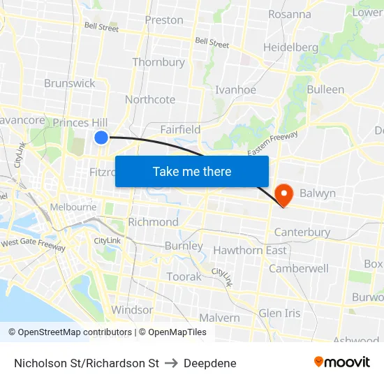 Nicholson St/Richardson St to Deepdene map