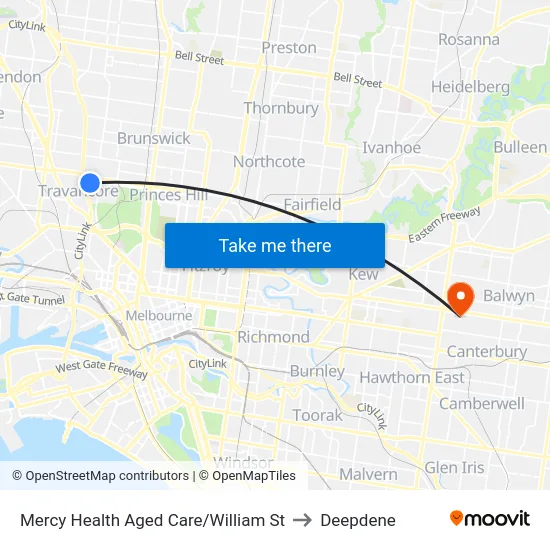 Mercy Health Aged Care/William St to Deepdene map