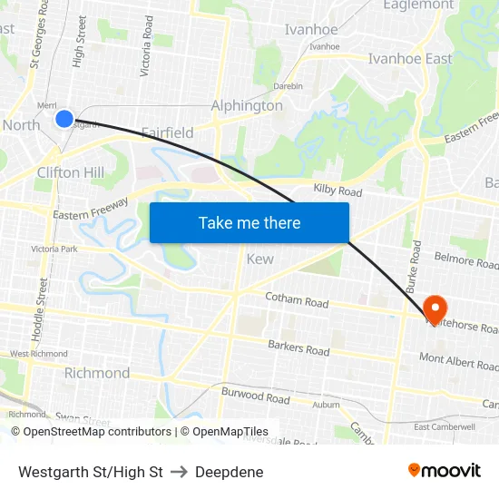 Westgarth St/High St to Deepdene map