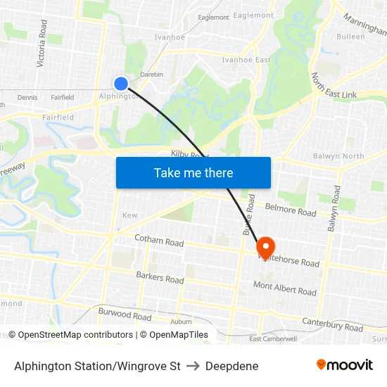 Alphington Station/Wingrove St to Deepdene map