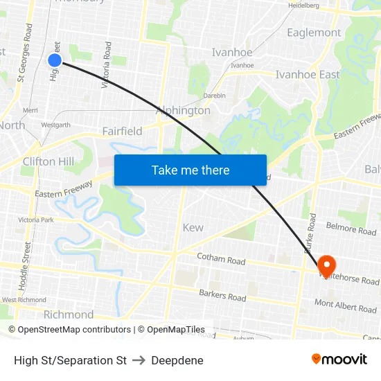 High St/Separation St to Deepdene map