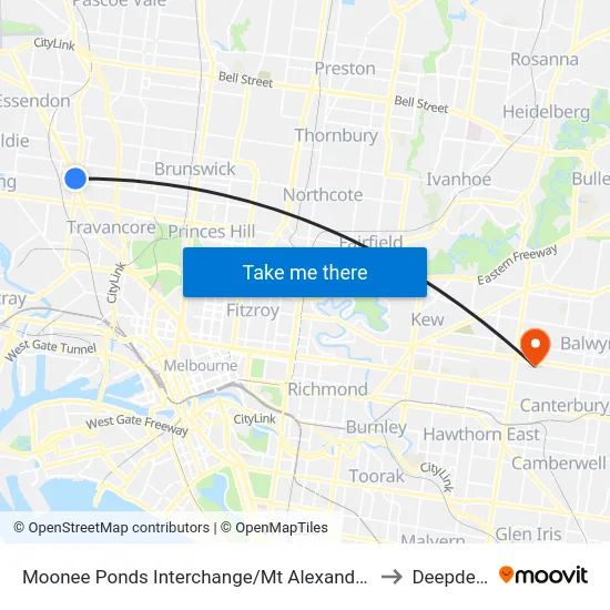 Moonee Ponds Interchange/Mt Alexander Rd to Deepdene map