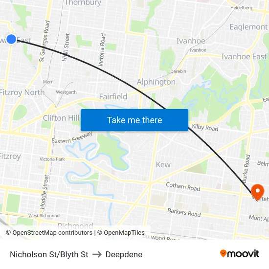 Nicholson St/Blyth St to Deepdene map