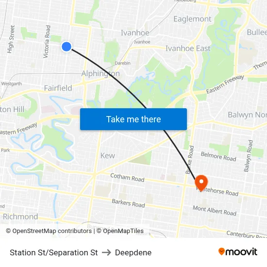 Station St/Separation St to Deepdene map