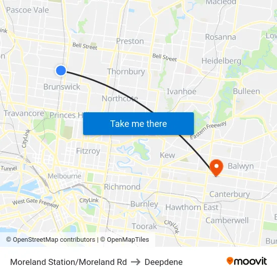 Moreland Station/Moreland Rd to Deepdene map