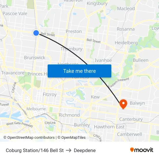 Coburg Station/146 Bell St to Deepdene map
