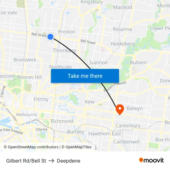 Gilbert Rd/Bell St to Deepdene map