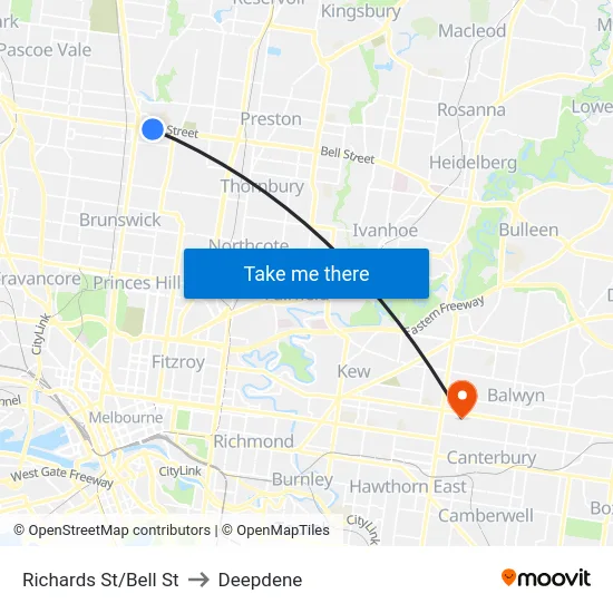 Richards St/Bell St to Deepdene map