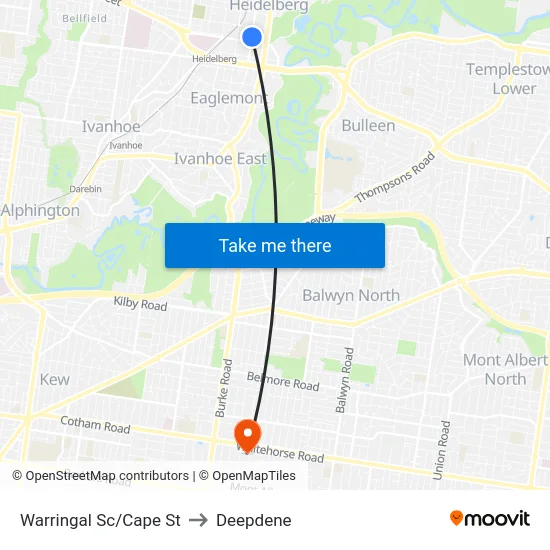 Warringal Sc/Cape St to Deepdene map