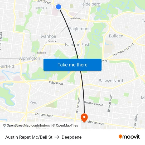 Austin Repat Mc/Bell St to Deepdene map