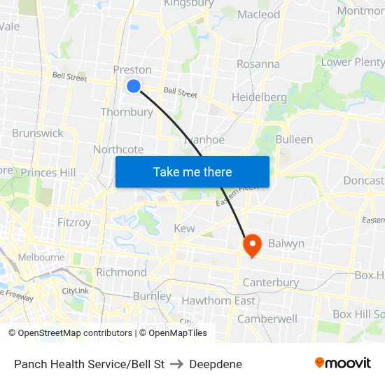 Panch Health Service/Bell St to Deepdene map