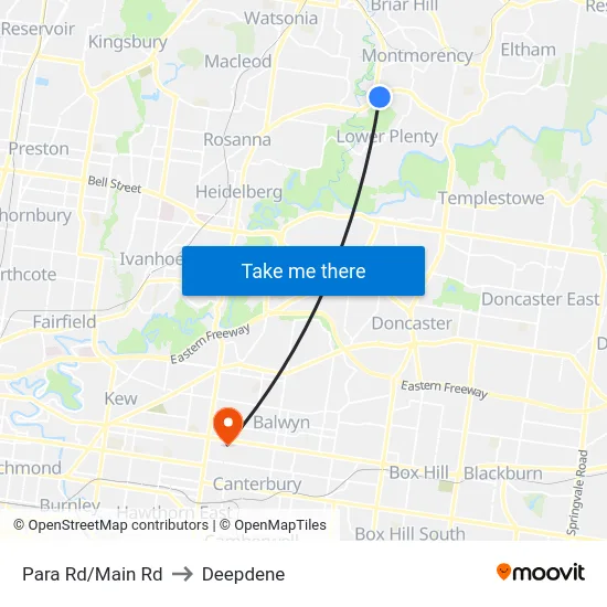 Para Rd/Main Rd to Deepdene map