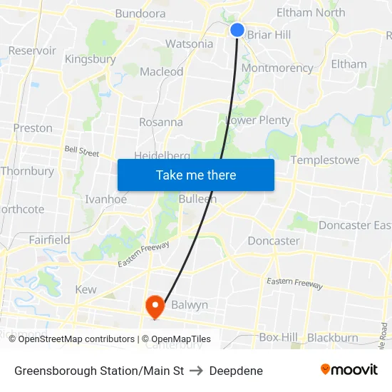 Greensborough Station/Main St to Deepdene map