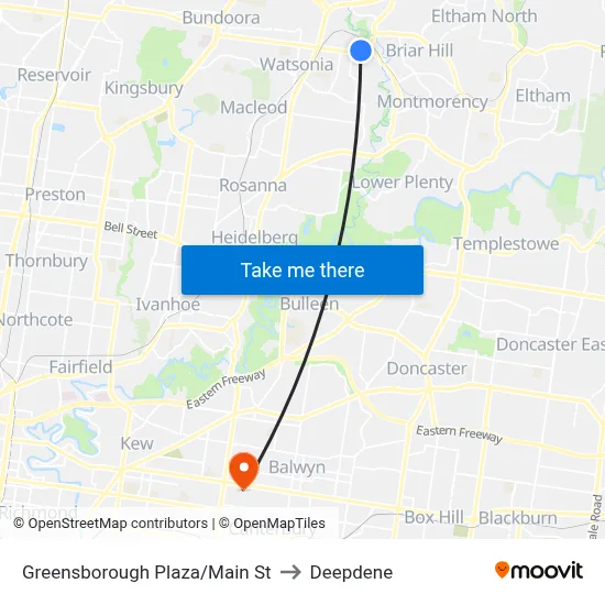 Greensborough Plaza/Main St to Deepdene map