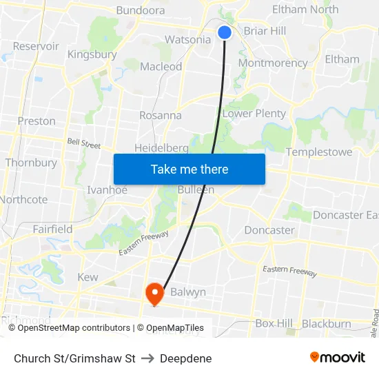 Church St/Grimshaw St to Deepdene map
