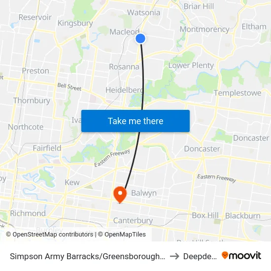 Simpson Army Barracks/Greensborough Hwy to Deepdene map